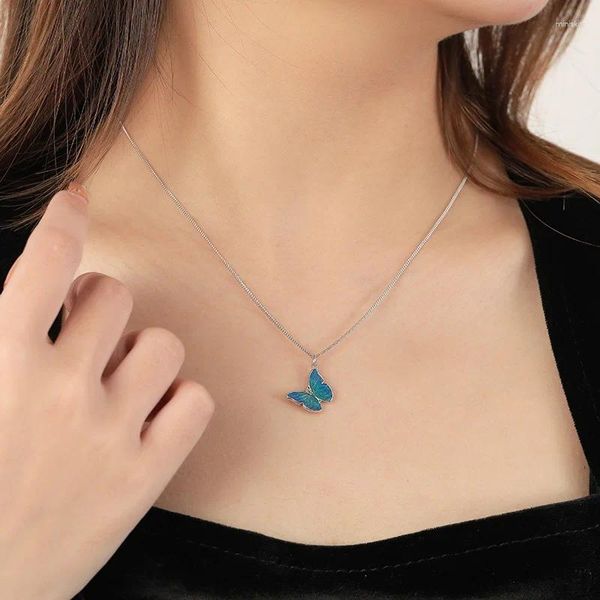 Anhänger Vianrla Blauer Schmetterling Form Personalisierte 925 Sterling Silber Halskette Für Frauen Schmuck Geschenk