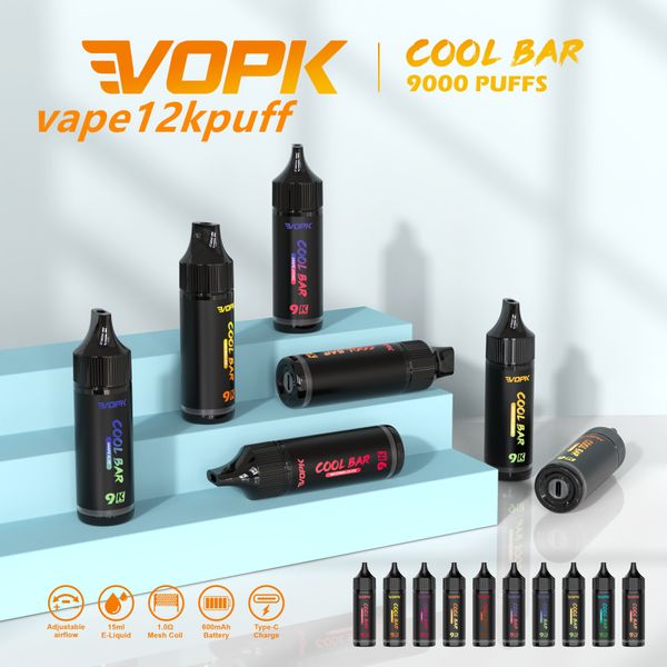 Autentico barra VopkCool 9000Puff vapori usa e getta ricaricabili e-sigaretta ricaricabile 9000 600 mAh Batteria vapore a rete vaga a vapore con aria regolabile nella parte inferiore