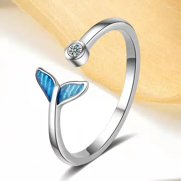 Cluster-Ringe Buyee 925 Sterling Silber Niedlicher Ring Finger Blauer Fischschwanz Sense Süße Süßigkeiten für Frauen Mädchen Modeschmuck Kreis