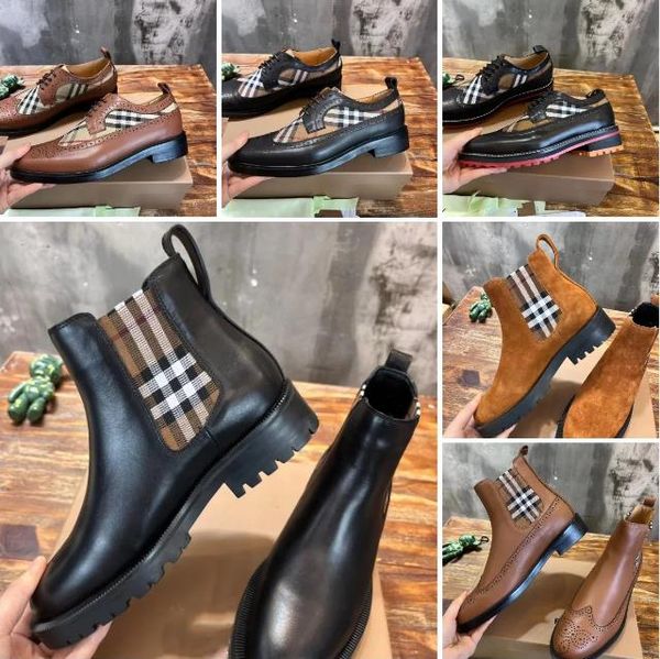 Tasarımcı Ayakkabı Vintage Check Panel Deri Derby Ayakkabı Lüks Erkekler İş Başarısı Detay Deri Chelsea Boot Moda Yüksek kaliteli ayakkabılar Boyut 39-46