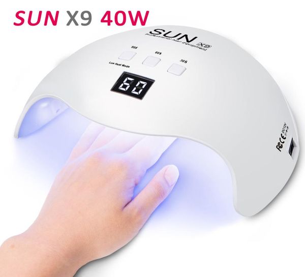 Sun x9 40w secador de unhas uv led lâmpada de unhas 30s 60s 99s conjunto com dispositivo de detecção automática pode curar cola estendida led1381196