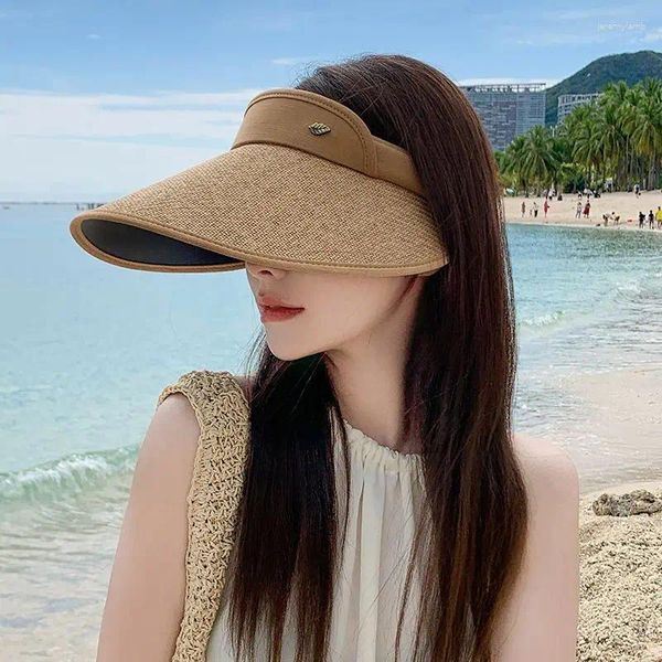 Cappelli a tesa larga Cappello estivo con protezione UV in paglia per donna Lady Cappello vuoto con protezione solare Cappello da spiaggia all'aperto Panama regolabile
