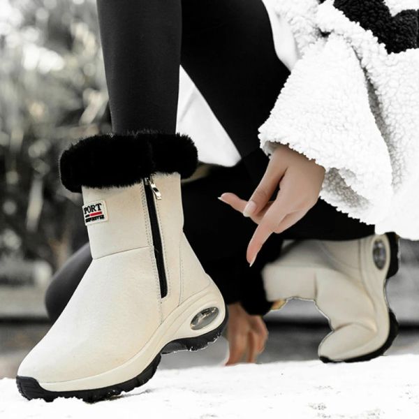 Botlar Kış Kar Botları Kadınlar için Yastıklı Sıcak Sıcak Sarda Yüksek Üst Ayakkabı Yan Zip Kalın Sole Konfor Yürüyüş Botlar Botas Feminos