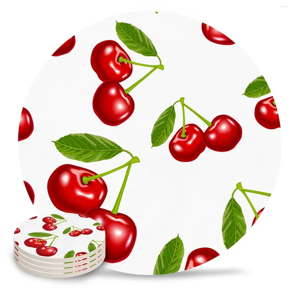 Tapetes de mesa frutas vermelhas frutas brancas redondos acessórios de cozinha absorvente montanhas -russas de cerâmica