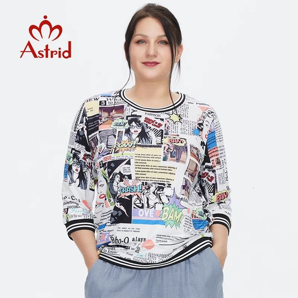 Astrid Womens Tshirt ipek üst artı boyutu kadın giyim vintage moda anime karikatür grafik baskı oneck bluz trendleri 240315