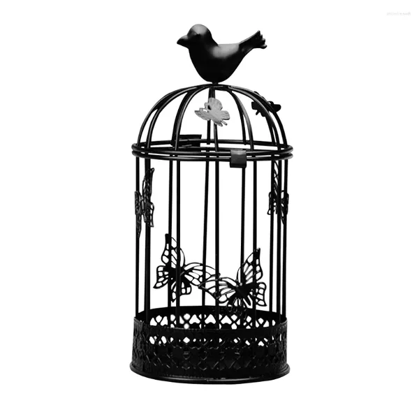 Portacandele Grande Gabbia per Uccelli Candeliere Europa Metallo Ferro Stile Country Vintage Retro Tealight Decorazioni per la casa (Nero)