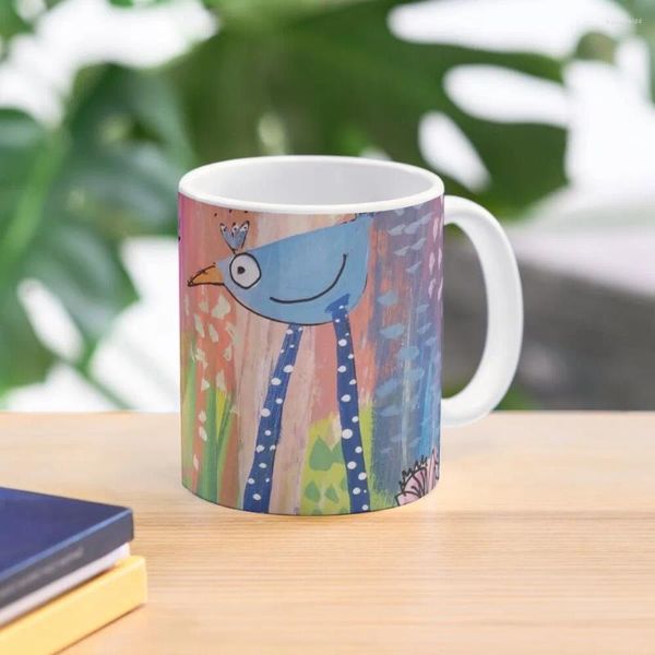 Canecas Funky Birds em um jardim da cidade Caneca de café porcelana lindos chás copos conjuntos