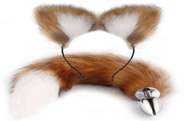 Brinquedos eróticos anais de pelúcia, cauda de animal, plug de metal, orelhas de gato, tiara, acessórios de cabelo para mulheres, cosplay, adereços de máscaras, adulto bu6663995