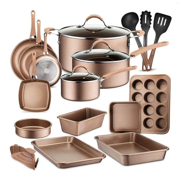 Kochgeschirr-Sets, antihaftbeschichtet, für die Küche, Töpfe und Pfannen, 20-teiliges Set, Bronze