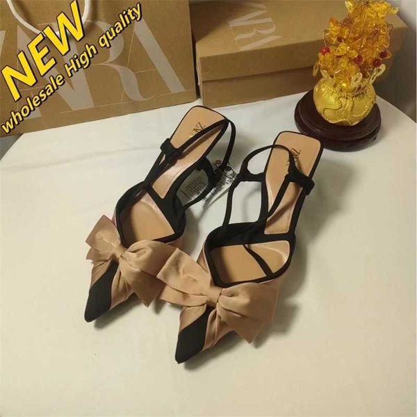 Cheap Store 90 % Rabatt auf den Großhandel Za2024 High Heels Damenschuhe Schleife Koreanische Ausgabe Farbige spitze Fersenriemen Muller-Absatz-Sandalen