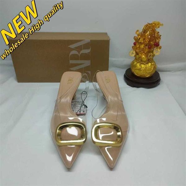 Cheap Store 90 % Rabatt auf den Großhandel Za 2024 Sommer spitze Metallschnalle, quadratisch, transparent, PVC-Sandalen mit hohem Absatz für Damen mit Stirnband