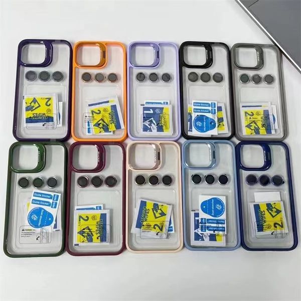 Capa de suporte de lente de anel de proteção de câmera de metal para iPhone 15 14 13 12 Pro Max 11 Filme de lente Protetor Transparente Soft Bumper Suporte à prova de choque Capa de telefone