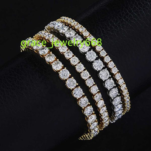 Yeni 3mm 4mm 5mm S925 STERLING Gümüş 1 Sıra Moissanit Tenis Bağlantı Zinciri Bilezikler Kadın Erkekler Hip Hop Bling Buz Out Rapçi Takıları