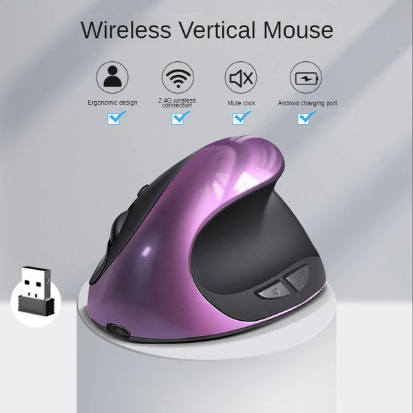 BTS908 Vendita Mouse verticali ricaricabili Mouse wireless ergonomico Ricevitore USB 24G 1600 DPI regolabile 6 pulsanti 240314