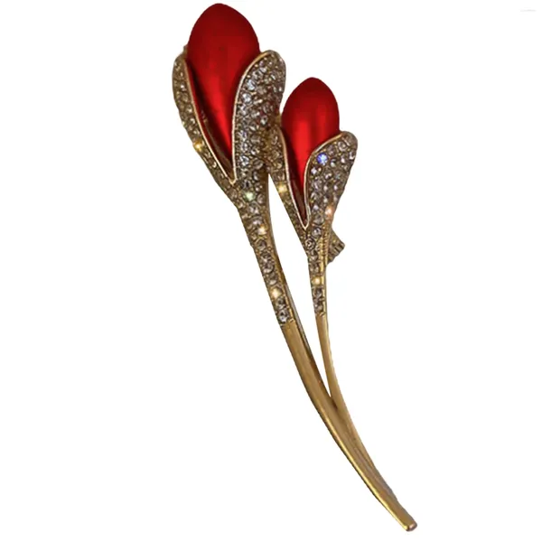 Brincos pendurados Broches de flor de tulipa vermelha para mulheres elegantes alfinetes de lapela festa de casamento crachá joias cor de metal: 4