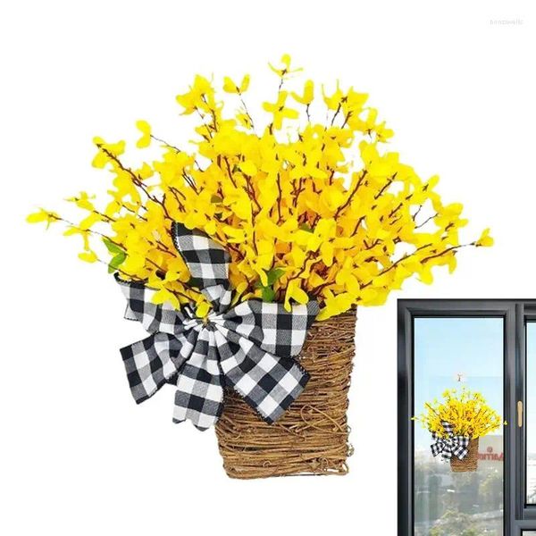 Flores decorativas faux primavera cestas de flores floral bem-vindo artificial margarida grinaldas porta decoração para casa varanda fazenda decoração interior