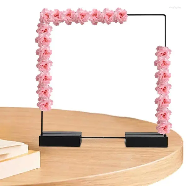 Flores decorativas peças centrais de aro de casamento peça central floral de metal hexagonal com suporte de cartão de madeira