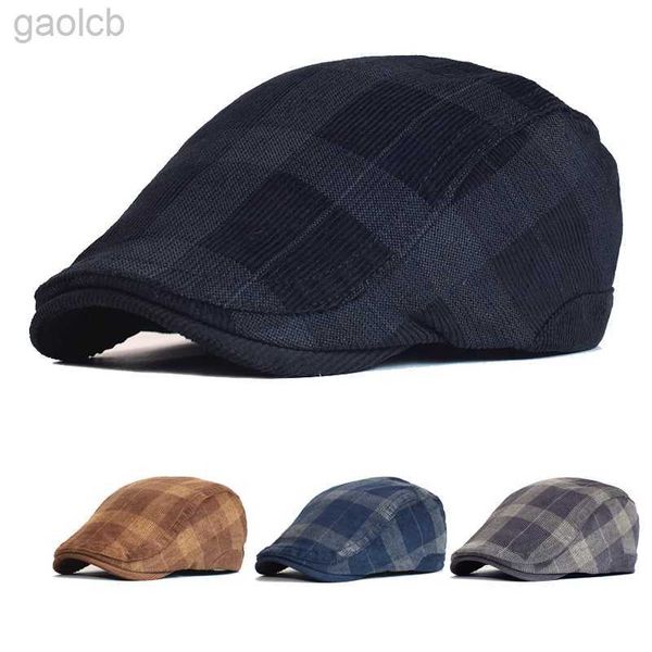 Cappelli a tesa larga Cappelli a secchiello Inverno vintage berretto spesso semplice Velluto a coste Cappello da strillone da uomo British Gatsby cappello vintage equipaggio cappello piatto 24323