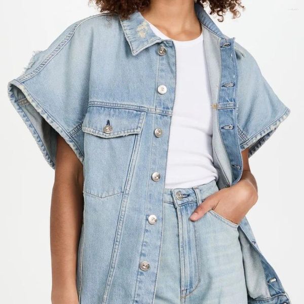 Jaquetas femininas mulheres oversize luz azul desgastado colete jeans solto