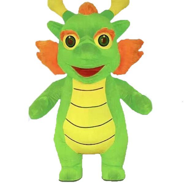 Maskottchen-Kostüme, 2 m/2,6 m, für Erwachsene, grüner Drache-Anzug, lächelnder Dinosaurier, aufblasbares Kostüm, Ganzkörper-Maskottchen-Outfit, Charakter