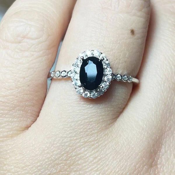 Cluster-Ringe, 1 Ring, 925er-Sterlingsilber, natürlicher schwarzer Spinell, verstellbarer Ring für Frauen, Geschenk, Steingröße ca. 5,7 mm