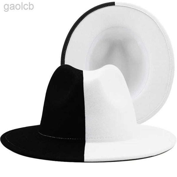 Geniş Memlu Şapkalar Kara Siyah ve Beyaz Yama İş Yün Keçe Jazz Fedora Şapkası Kadınlar İçin UNISEX GENİŞ PANAMA PARTİ TRILBY KENİM MENS BEÇİN KEŞAFLARI 24323