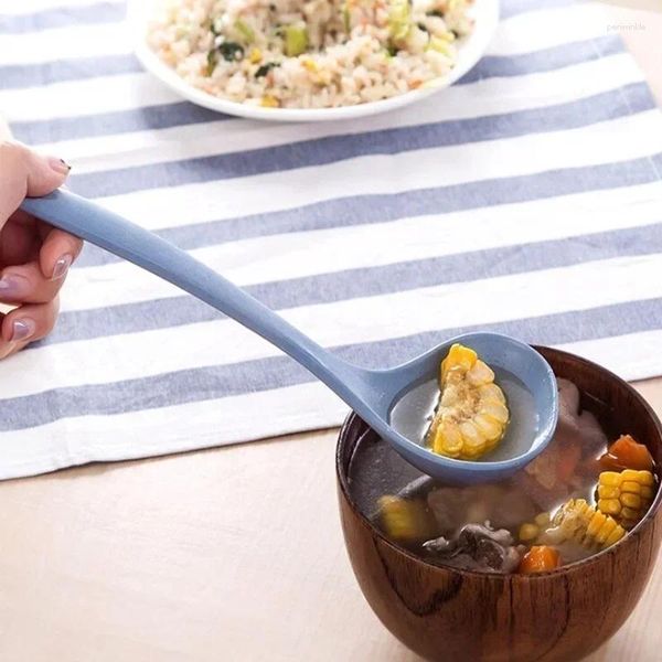 Colheres de cozinha utensílios de mesa trigo palha sopa concha 4 cores alça longa colher de arroz refeição jantar colheres suprimentos acessório