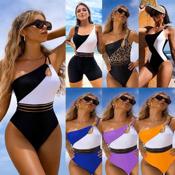 2024 Kadın Kontrast Bikini Tek Parça Patchwork Mayo