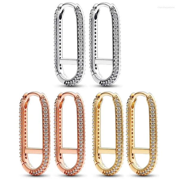 Ohrstecker Original Roségold Me Extended Pave Link Ohrring mit Kristall für Frauen 925 Sterling Silber Hochzeitsgeschenk Europa Schmuck