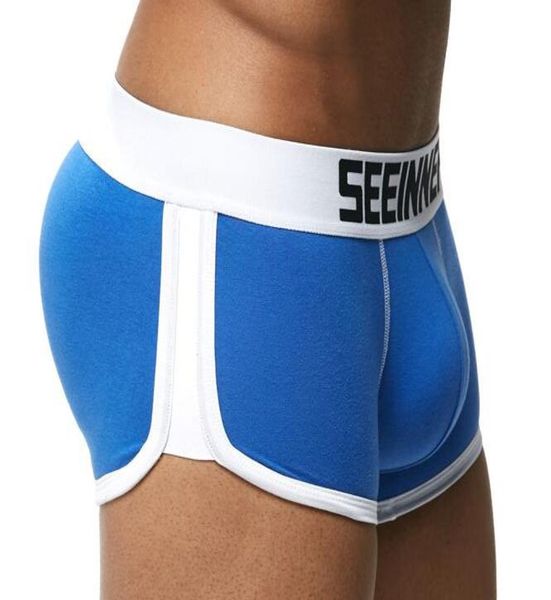 Marca de moda masculina roupa interior boxers troncos com sexy gay pênis bolsa bulge aumentando frente traseira dupla removível push up cup s771960118