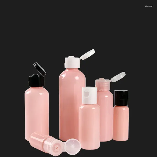 Bottiglie di stoccaggio 50/100 pezzi Vuote 10-100ml Bottiglia di lozione Coperchio di vibrazione di plastica PET Rosa Contenitore cosmetico per campioni Mini fiala di liquido di riempimento da viaggio