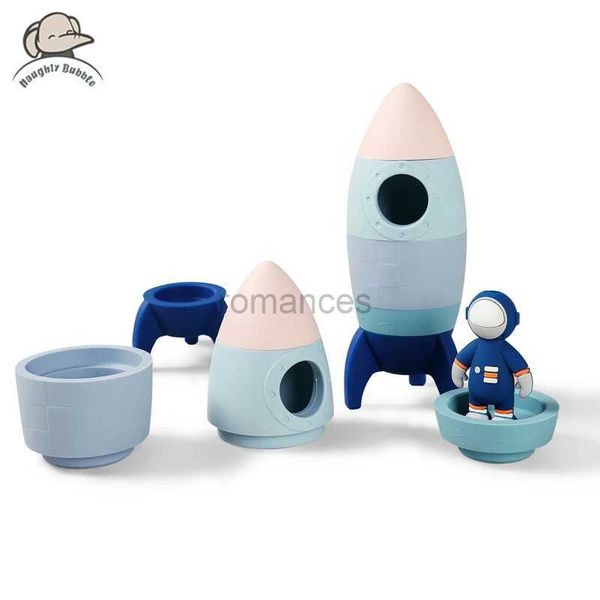 Classificação de aninhamento empilhamento brinquedos crianças silicone bloco de construção foguete brinquedo montessori empilhamento jogo de quebra-cabeça escova de dentes de grau alimentício para bebê livre de bisfenol a 24323