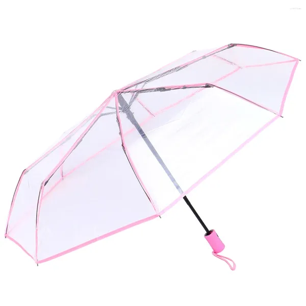 Regenschirme, transparenter Regenschirm, vollautomatisch, dreifach, transparent, faltbar, für regnerische Tage im Freien, Rosa, für Männer und Frauen