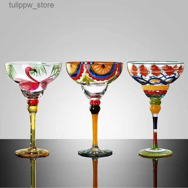 Copos de vinho 2 PCS Criativo Margarita Copos de Vinho Feitos À Mão Colorido Cocktail Copo Copo Sem Chumbo Home Bar Festa de Casamento Drinkware L240323