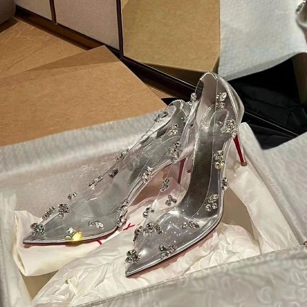 Scarpe eleganti Décolleté con strass trasparenti Décolleté con tacco alto Donna Tacchi sexy per banchetti Punta a punta Sandali con tacco a spillo in cristallo Mujer