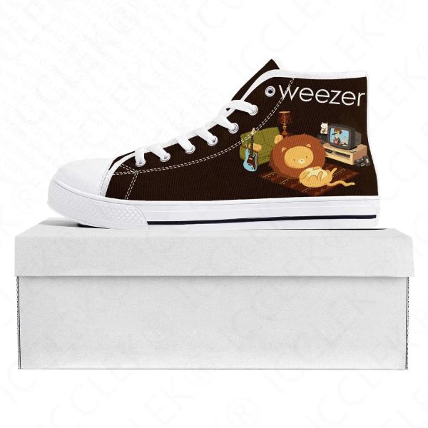 Schuhe Weezer Pop Rock Band hochtop hochwertiger Sneaker Herren Womens Teenager Leinwand Sneaker Freizeitpaar Schuhe Custom Schuh weiß