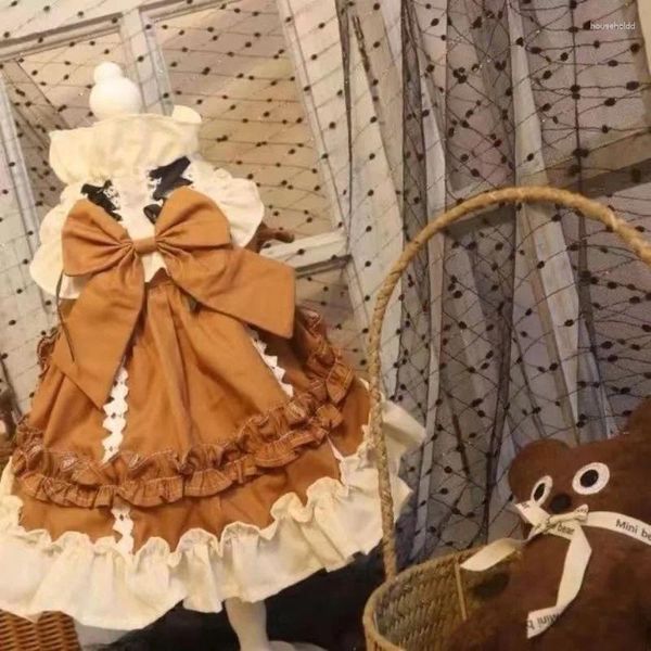 Hundebekleidung im Maillard-Stil, Lolita-Prinzessin-Kleid, kleine Kleidung, große Schleife, Schnürung, Design, Kleidung, Katze, Festival, Party, Haustierprodukte