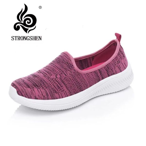 Flats Strongshen Women's Casual Shoes Light Mesh Socken Sneakers Frauen auf Flachschuhe Ladies Slipper Walking Footwear Outdoor im Freien