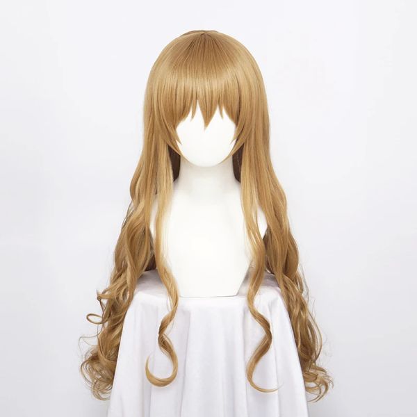 Perucas DRAGÃO TIGRE Toradora!Peruca para cosplay de Aisaka Taiga, 80 cm de comprimento, ondulado, resistente ao calor, cabelo sintético + touca