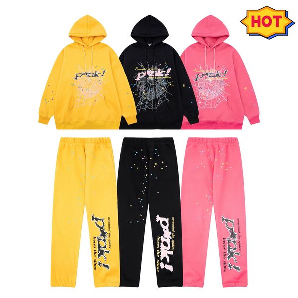 Ünlü Tasarımcı Erkekler SP5der Young Thug 555555 Erkek Kadın Hoodie Yüksek Kaliteli Köpük Baskı Örümcek Web Grafik Pembe Sweatshirts Örümcek Hoodies Tasarımcı Salakları S-XL