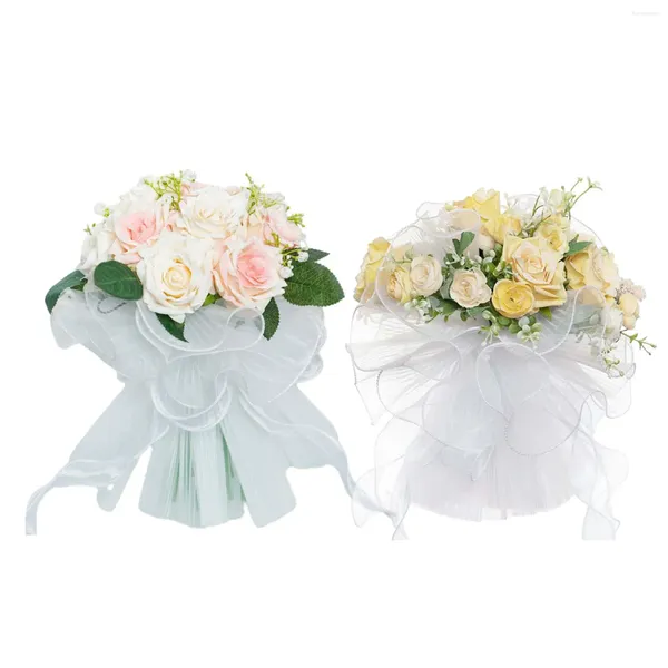 Flores decorativas buquê de noiva artificial com fita de seda lance de casamento para aniversário po prop chuveiro cerimônia feriado