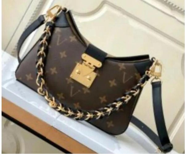 Designer di qualità a specchio Borsa piccola Twinny da 29 cm Borsa da donna con manico in tela marrone rovesciato Borsa di lusso con finiture in pelle di vacchetta nera Borsa a tracolla con catena a tracolla