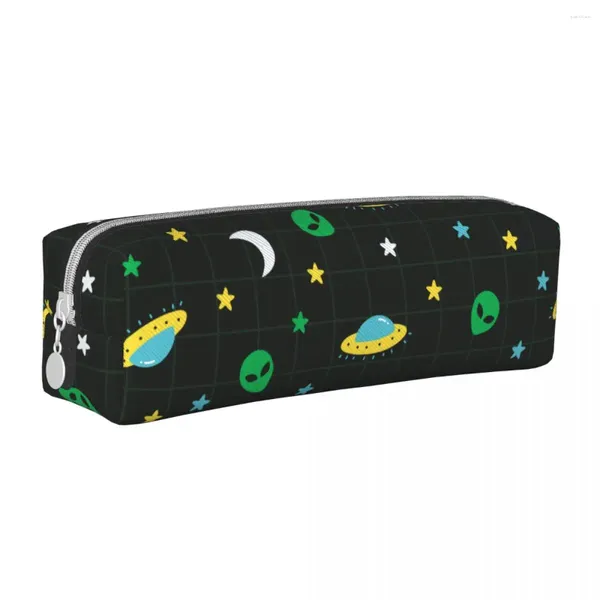 Alien Ufo Mond Stern Weltraum Muster Federmäppchen Federmäppchen Stiftbox für Schüler, große Tasche, Schüler, Schule, Geschenk, Schreibwaren