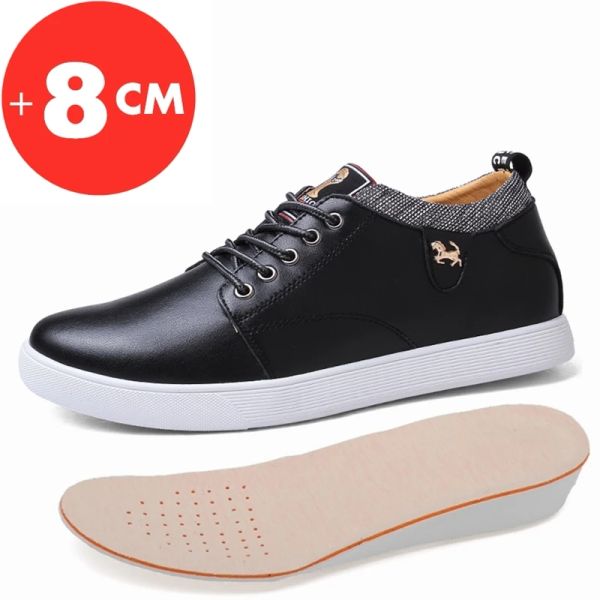 Botas sapatos de elevador casual, altura, aumente sapatos de homem tênis de couro que aumentam a moda esportiva de moda de 8 cm de sapatos mais altos