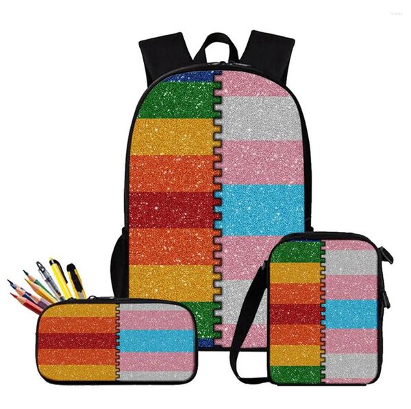 Mochila Harajuku Colorido LGBT Impressão 3D 3 unidades / conjunto Aluno Bolsas Escolares Laptop Daypack Inclinado Bolsa de Ombro Estojo