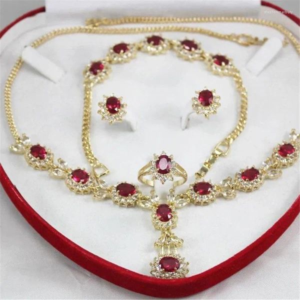 Halskette Ohrringe Set Grün Rot Stein Perlen Schmuck Vintage Anhänger Armband Ring Schmuck Sets Für Frauen Hochzeit Party Geschenke