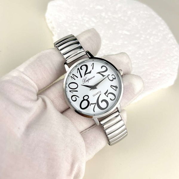 Novo com mostrador e faixa elástica, grande relógio digital para idosos, relógio casual de quartzo feminino