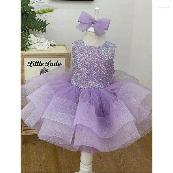 Mädchenkleider, elegantes Puff-Blumenmädchenkleid, Prinzessin, Hochzeit, Party-Kleider, Pailletten, Organza, Rundhalsausschnitt, Kindergeburtstagskleid