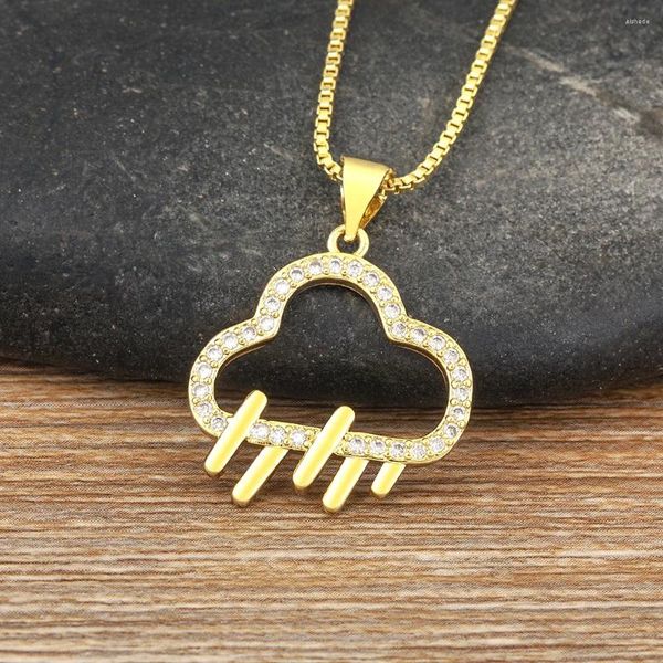 Correntes AIBEF Minimalista da nuvem Rain Shape Hollow Out Pingente Colar Copper Zirconia Jóias Mulheres Declaração Menina Presente Acessório da festa