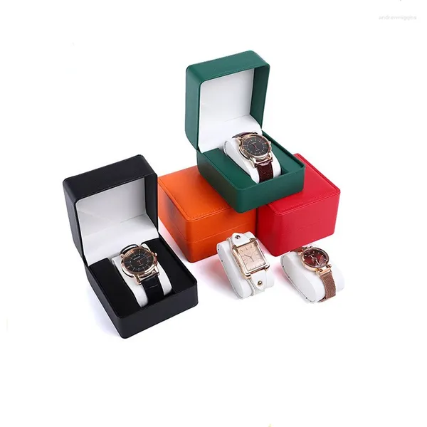 Scatole per orologi Scatola circolare in materiale PU con semplice custodia con coperchio ribaltabile e confezionamento di gioielli all'ingrosso